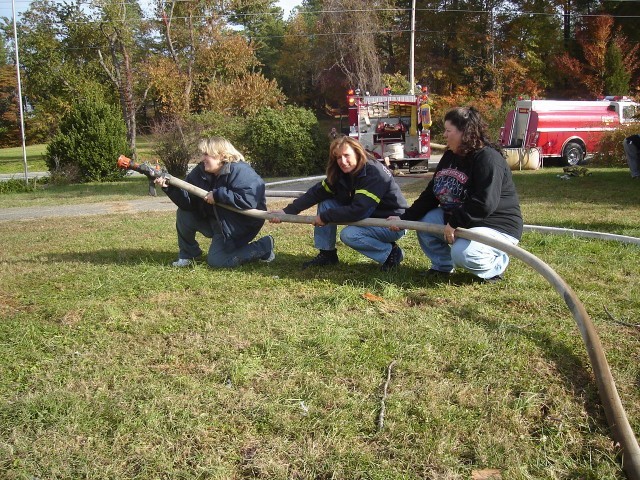 Christy, Debbie, and Michele on a stand-by house burning drill with the RVFD.
